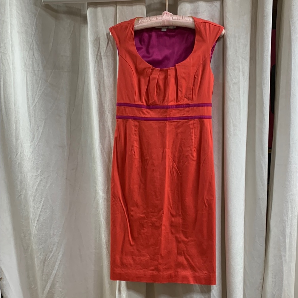 Boden cotton sleeveless Orange Dress Purple Accents US Sz 4 side zip